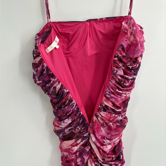 Revolve more to come marina ruched mesh floral pink mini dress size small - Picture 3 of 15